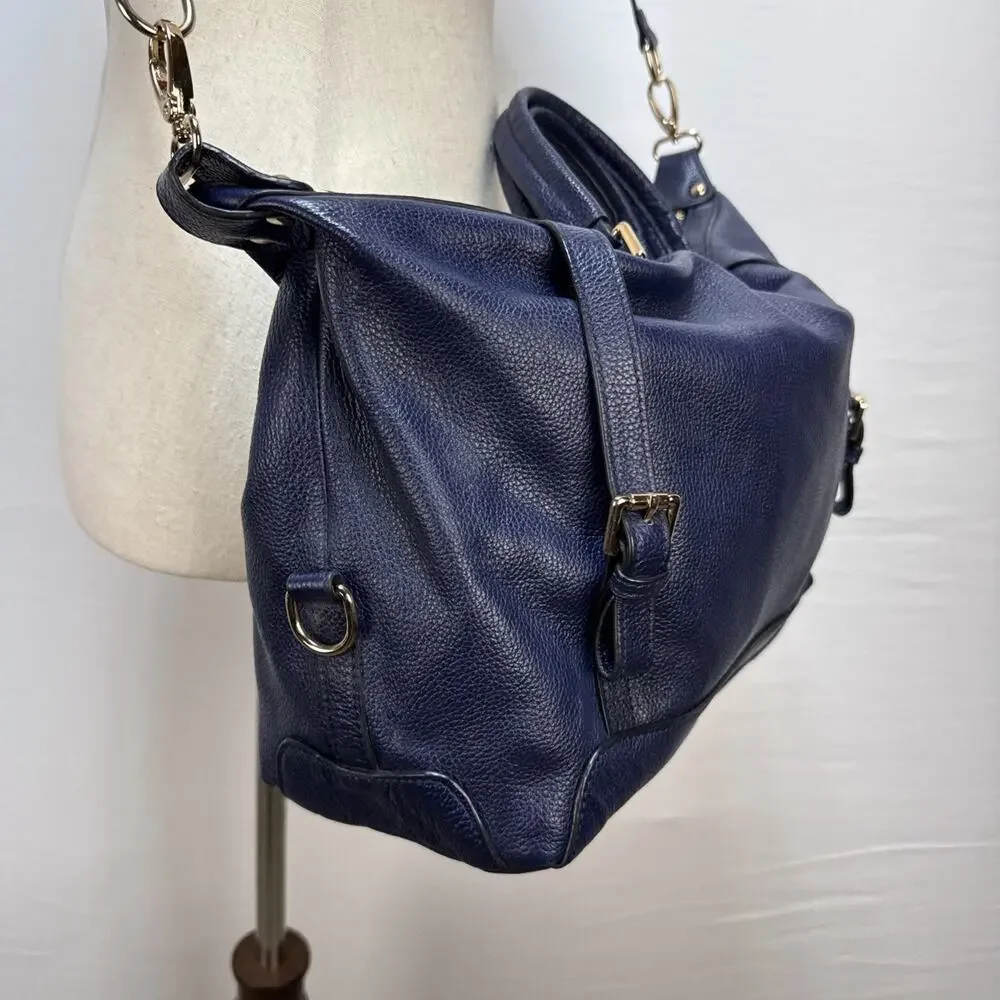 Ora Delphine Adele Satchel Bag Crossbody‎ Purse Royal Blue Pebbled Leather